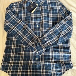 Polo by Ralph Lauren Blue and White Plaid Button-Down linen Shirt